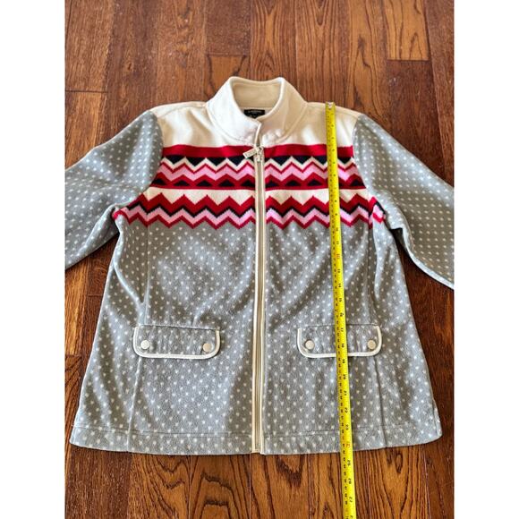 Talbots Jacket Womens Petite Large Polka Dot Chevron Fleece Zip Up Soft Sweater - Picture 7 of 10
